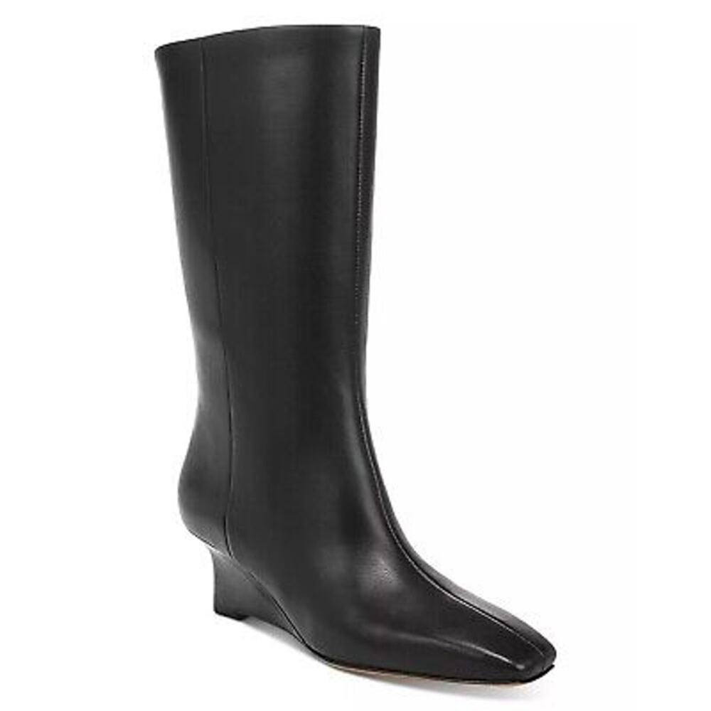 Vince Black Leather Beverly Square Toe Wedge Heel Boots Women's Size 6.5 EUC